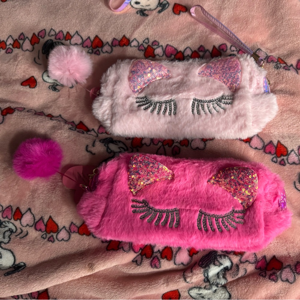 Chic Fluffy Pink and White Cosmetic Bags